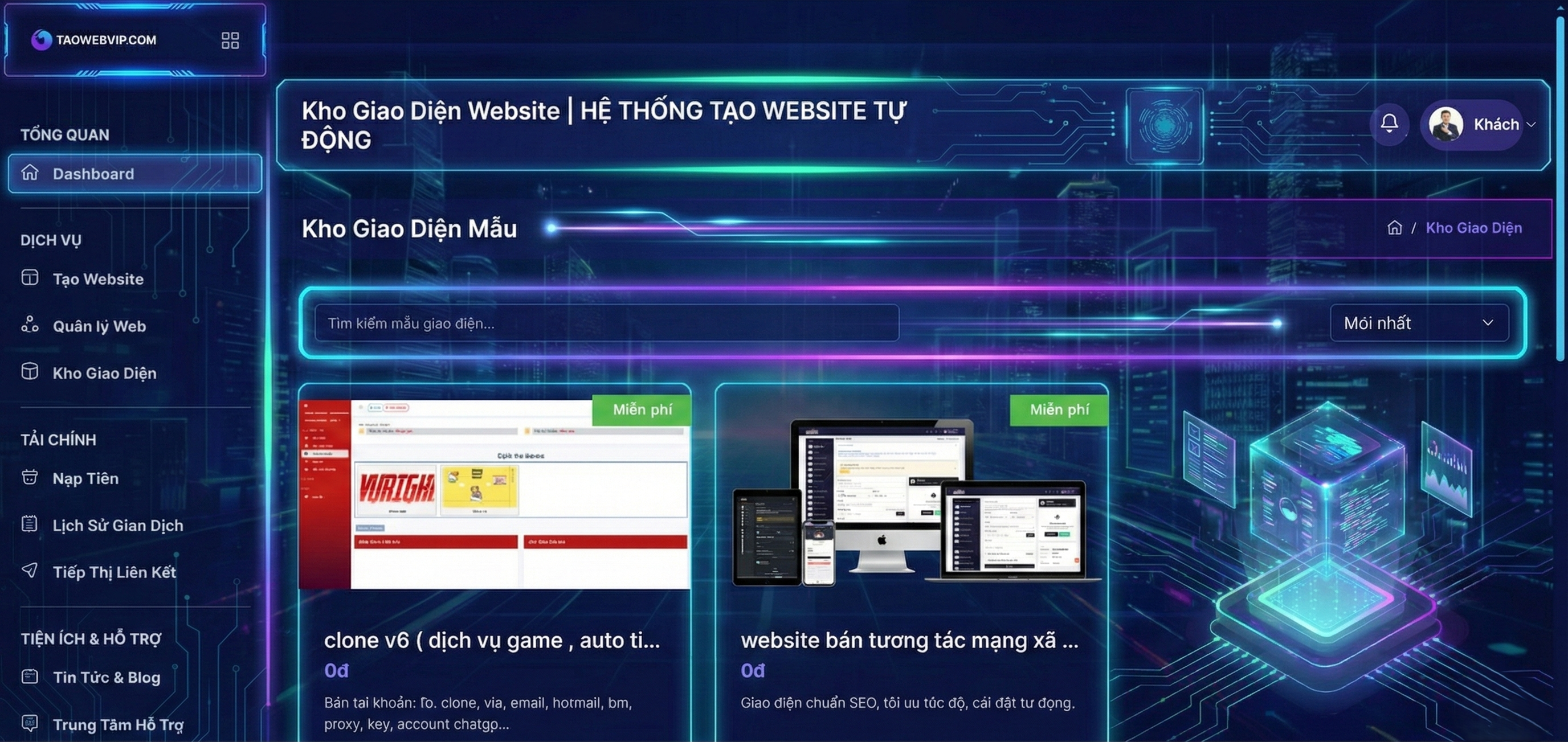 Giao diện tạo web tự động