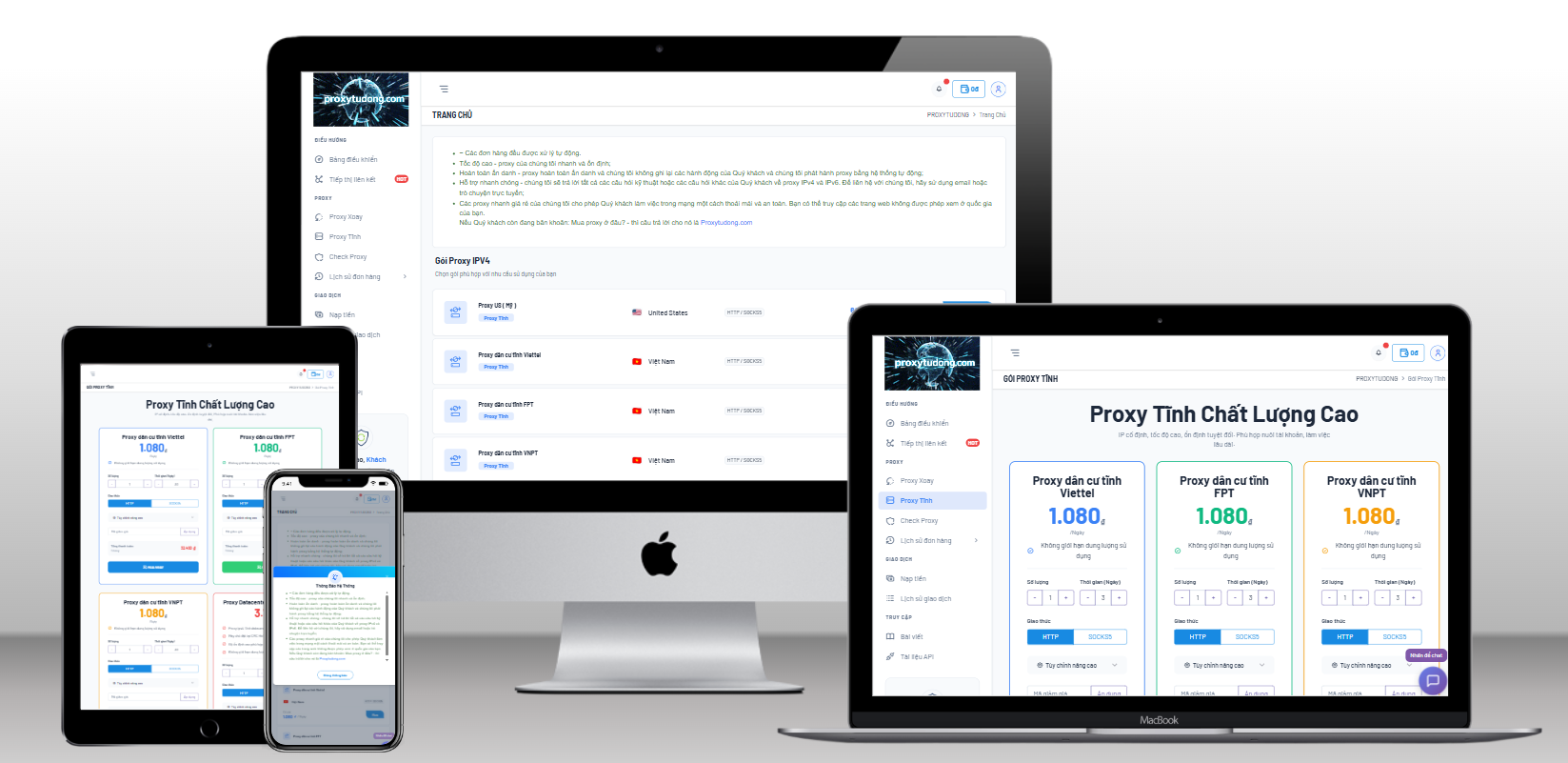 Thiết kế web trang web bán proxy api proxy vn chuẩn SEO